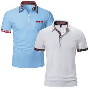 POLO Polo Homme Lot de 2 Été Fashion Casual Polo Manche Courte Confortable Marque Luxe T-Shirt Hommes - Bleu-Blanc