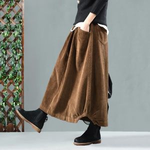 JUPE Jupe automne classique velours côtelé jupe femmes Vintage longues jupes 2021 printemps femme - Marron