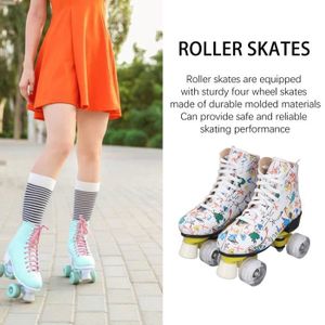 Chaussures de patinage à roulettes à double rangée blanches pour enfants à  flash complet, rangée droite + roue à double rangée, taille: S (bleu)