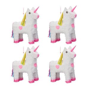 Piñata 4x Pinata Licorne à suspendre enfants à remplir anniversaire décoration HxlxP:  47 x 43 x 13 cm, blanc-rose