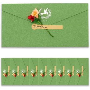 CARTE CORRESPONDANCE 10Pcs Vintage Enveloppes En Papier Kraft Avec Cartes De Voeux Fleurs Séchées Artisanales Et Autocollants,Pour Anniversaire M[u13181]