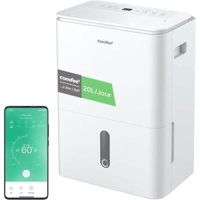 Comfee Déshumidificateur - 30 l/24 h - Taille de la pièce : environ 180 m³ ( 80 m²) - Mode déshumidificateur intelligent - Minuterie 24 h - Réservoir d'eau 3 l - MDDP-30DEN7