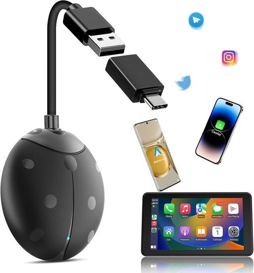 ADAPTATEUR AUTOMATIQUE SANS Fil Pour Carplay Et Pour Android Et