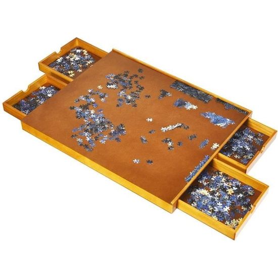GOPLUS Puzzle Table en Bois avec 4Tiroirs pour Stockage,Plateau Puzzle Board Jeu de Société avec Panneaux Latéraux,Tableau de