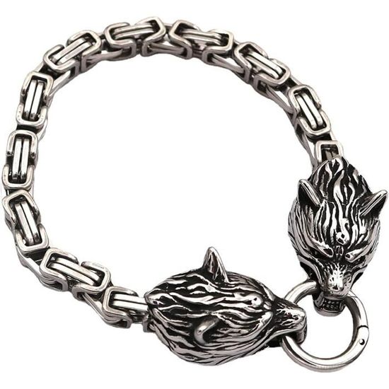 Bracelet Viking 3D Tête De Loup En Acier Inoxydable - Bijoux Mythologie Nordique, Cadeau Homme - 5