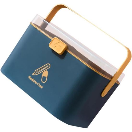 Boîte De Rangement à Pharmacie - 3 Niveaux Avec Compartiments - Verrou Enfant - Plastique Transparent Vert - Tiroir Pour Thermomètre