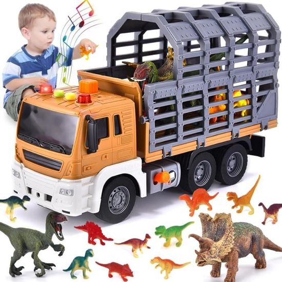 Camion Transporteur De Dinosaures – 28 Pièces Avec Sons Et Lumières, Friction, Lanceur, Cadeau Enfant 2-6 Ans
