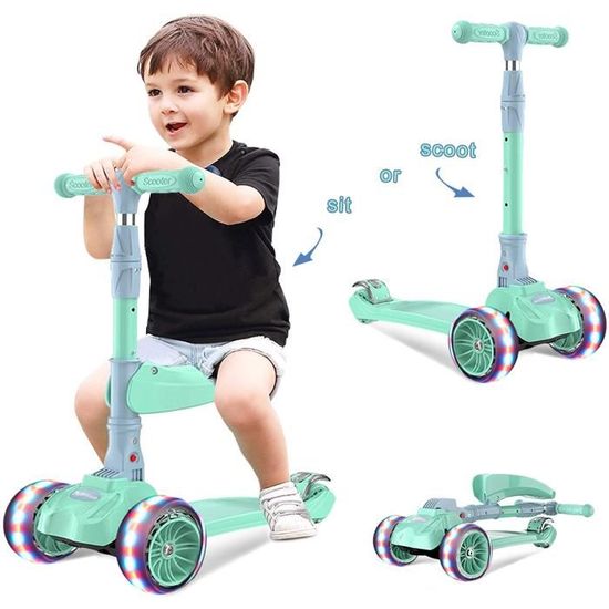 Trottinette 3 en 1 scooter pour enfants-bébé, trottinette pliable 3 roues  patinette réglable en hauteur pour les tout-petits - Achat / Vente  TROTTINETTE - Cdiscount
