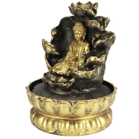 Cuque Décoration de fontaine Statue de Bouddha LED Innovante Ornement de Table de Fontaine de Cascade avec Pompe à Eau pour Décor
