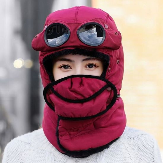 Chapeau Trappeur Casquettes De Ski Russe Temps Froid Avec Rabats D'Oreilles Chapeau D'Hiver Chaud Pour Course Cyclisme Femmes Hommes Moto Planche à Neige Noir