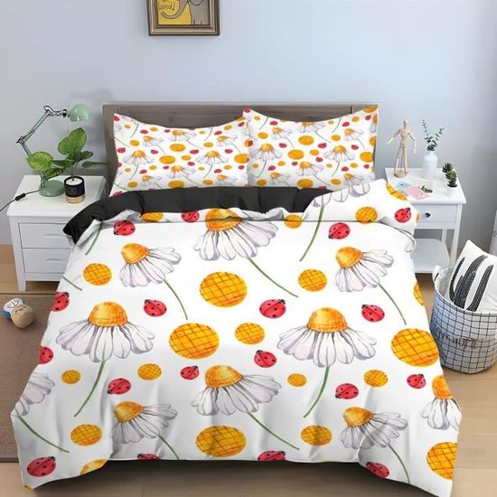 Couette 260x240 Cm Imprimée Floral + 2 Taies D'oreiller - 3 Pièces, Lavable Machine - Toutes Saisons - Violet