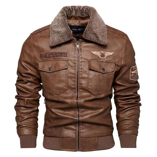 Veste En Cuir Homme Taille S - Véritable Cuir Avec Symbole Éclair - Occasion Très Bon État