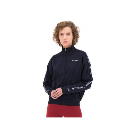 Veste Femme CHAMPION Bleu Marine Zip Col Montant Bandes Champion Coupe Ajustee