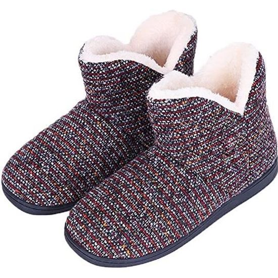 Chaussons Montants Hiver Femme Homme - Pantoufles Doublure Fourrure Chaudes Pour Intérieur, Semelle Caoutchouc - 5
