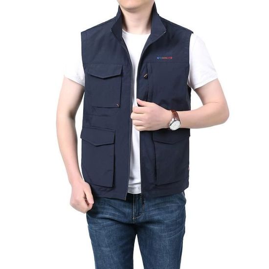 Activités Extérieur Gilet De Pêche Homme DUHENWU - Multifonction Avec Nombreuses Poches - Respirant Et Séchage Rapide Gilet Travail Extérieur