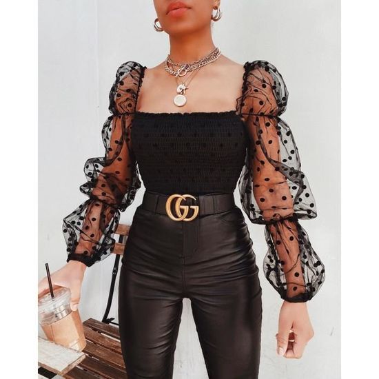 Blouse femme,Femmes Maille Chemisier Transparent Transparent Lanterne À