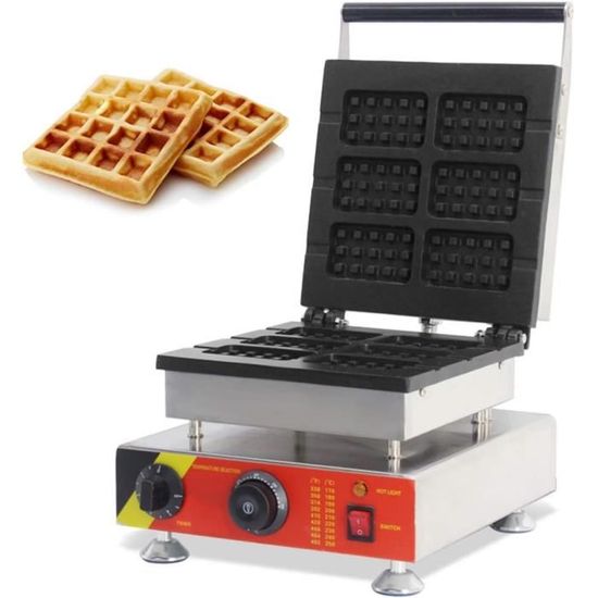 6 Pièces Gaufrier Commercial Machine À Gaufres Électrique Sans Bâton
