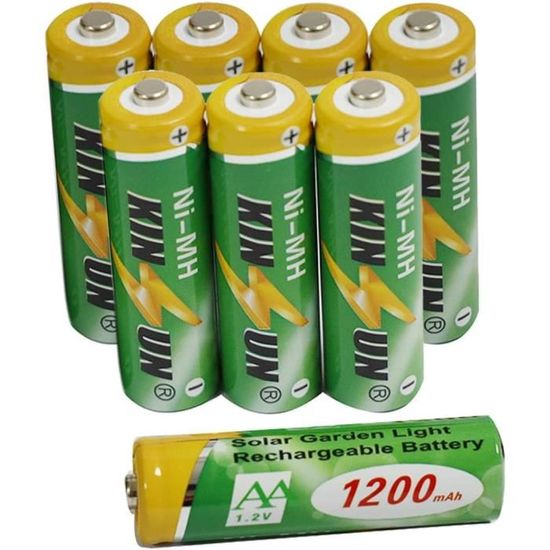 Piles rechargeables (8 pièces) Nimh Aa 1.2V 1200Mah pour lampes solaires extérieures de jardin