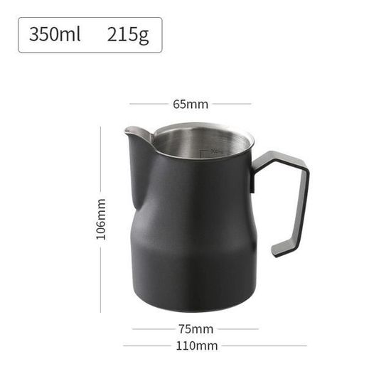 Lot 2 Pots à Lait Acier Inoxydable 350ml + 650ml - Barista Latte Art Cappuccino Expresso Noir