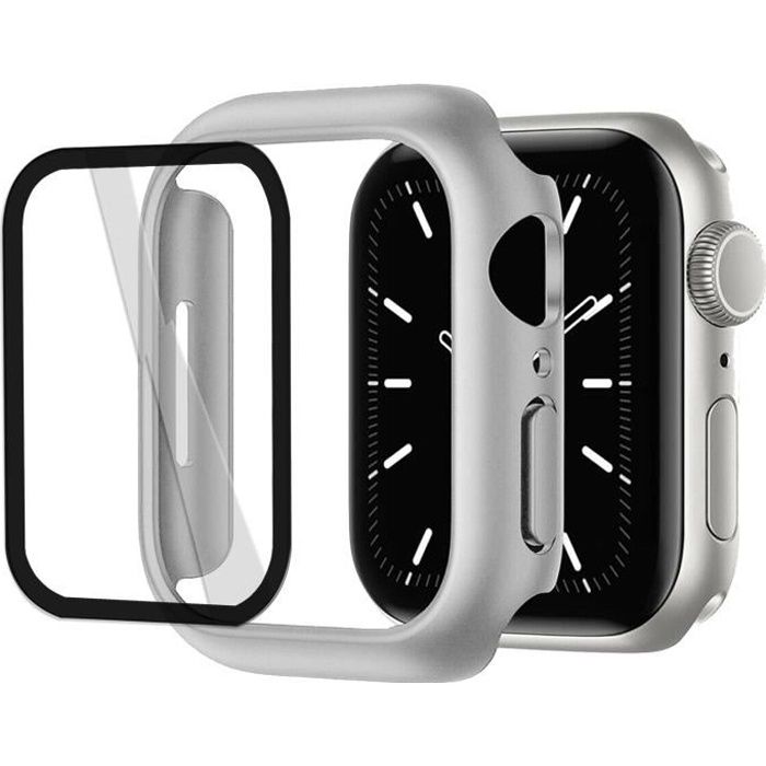 Verre trempé +Coque de protection souple silicone Argent pour Apple Watch Serie 7 45 mm - Yuan Yuan
