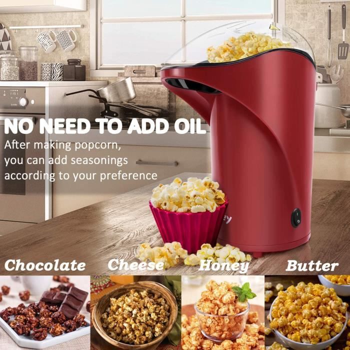 Vsadey Machine à Pop-corn Eléctrique, Appareil à Popcorn sans Huile ni Graisse avec une Tasse à Mesurer Grande Capacité pour Famille