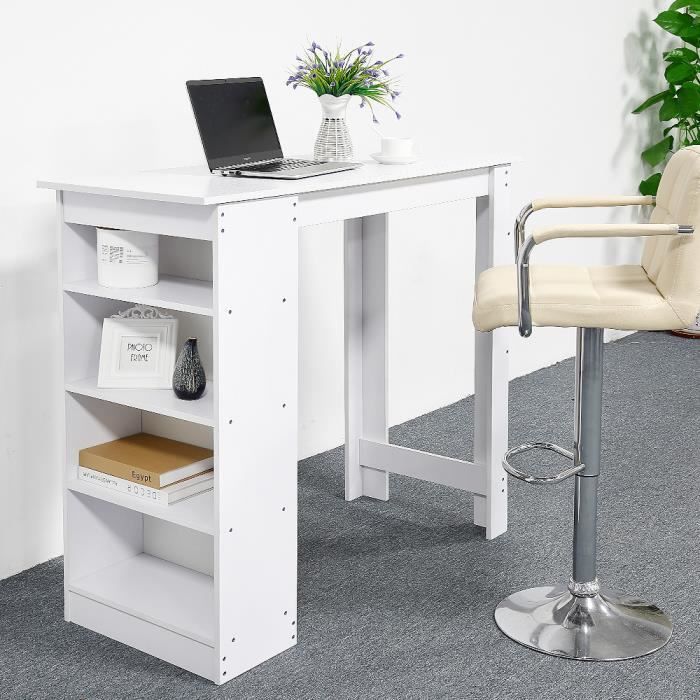 Table Bar de 4 à 6 Personnes Style Contemporain Table Haute avec Etagère de Rangement 4 Niveaux