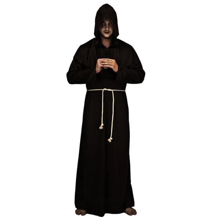 Halloween moines médiévaux Costume classique Friar Assistant cosplay costume ensemble (noir)