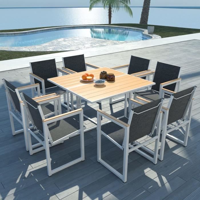 9 pcs Mobilier d'extérieur Aluminium WPC Marron -1 table 109x109x72cm+8 chaises 52x54x85cm