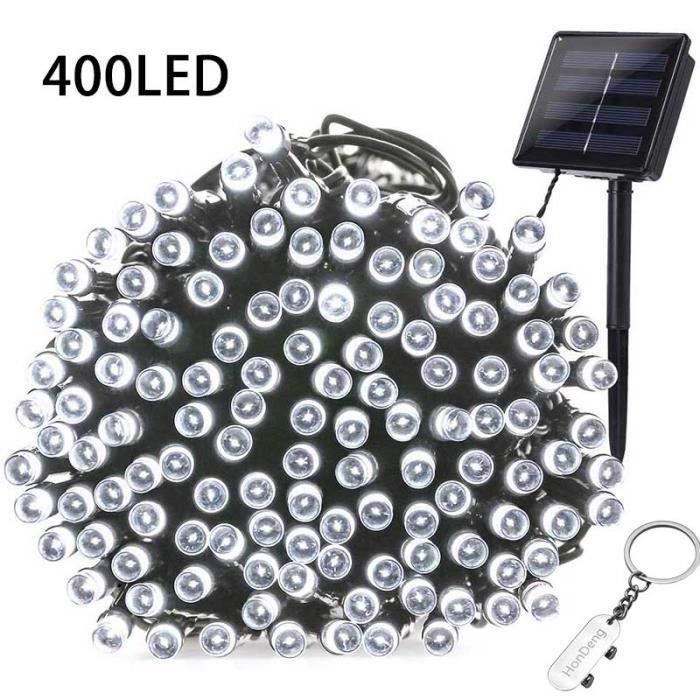 Guirlande Solaire Extérieure, 40M 400 LED Guirlande Lumineuse, 8 modes, pour Jardin, Patio, Clôture, Anniversaire, Mariage (Blanc).