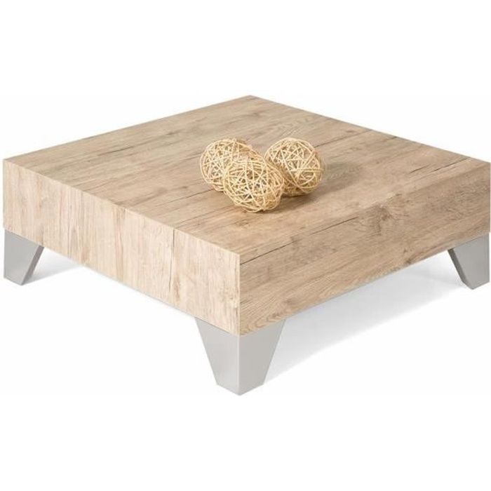 Mobili Fiver, Table basse carrée, Evolution 60, Chêne naturel, Mélaminé/Acier INOX satiné, Made in Italy