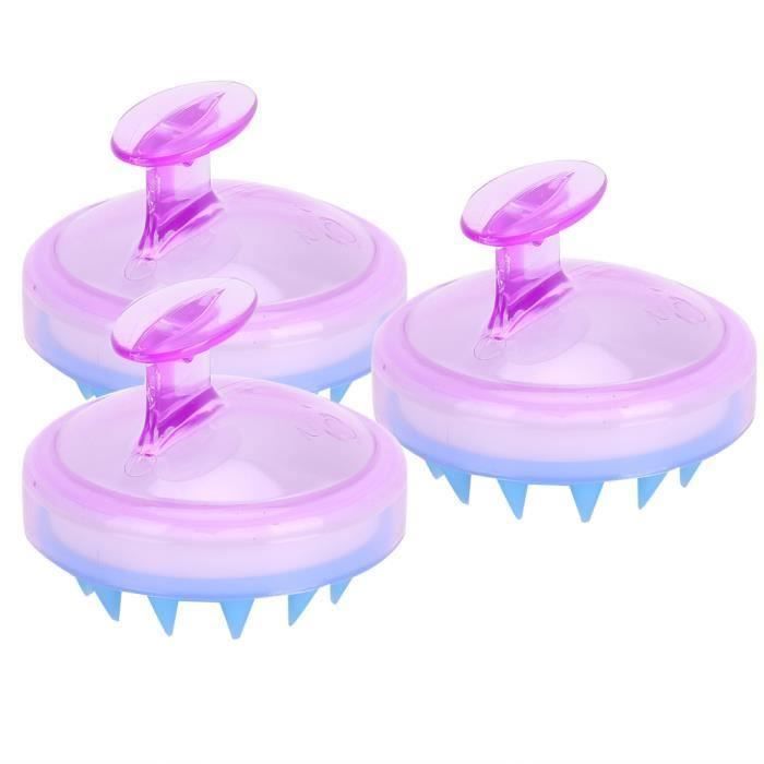 3pcs Silicone Shampoo Brush Douche Scalp Massager Brosse Anti-Slip Scalp Hair Wash Brush (Violet) LBQ36