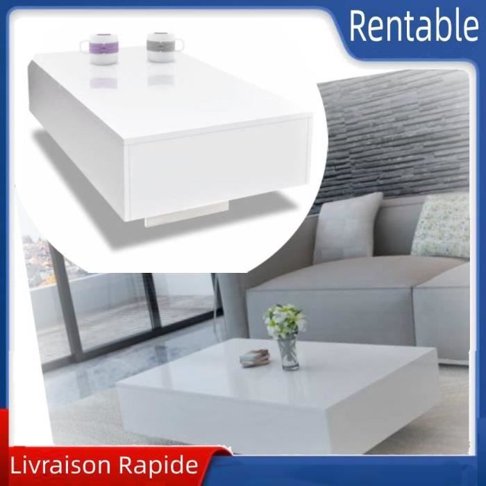 Moderne Table Basse Rectangulaire Haute Brillance Table de Canapé Blanc en Bois Design avec Storage pour Salon Mobilier