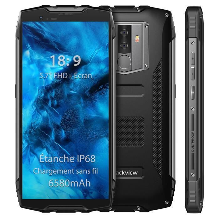Smartphone Blackview BV6800 Pro 64Go 5.7- Batterie 6580mAh supporte Recharge sans fil IP68 étanche - Noir