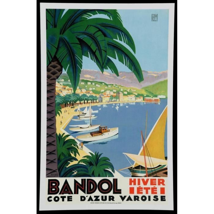 Poster Affiche Bandol Cote d'Azur Affiche Poster Vintage Voyage Art Deco 30's 31cm x 47cm