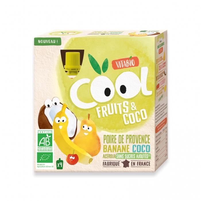 Vitabio - Cool Fruits et Coco Poire Banane Coco - Bio - Gourde - 4x85g