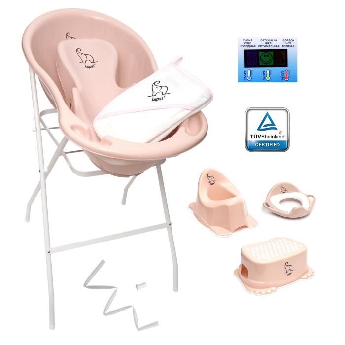 LAPSI 9Set: Baignoire 102cm + Support + Siège + Thermomètre + Serviette à Capuche + Bonde + Pot + Siège de Toilettes + Marchepied