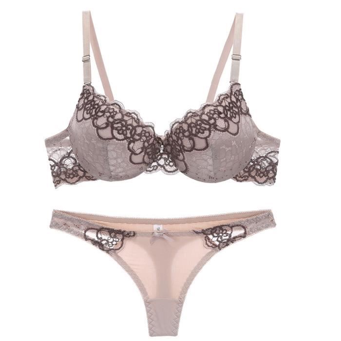 Ensemble de Soutien-gorge et String Tanga Femme Sexy Soutien-gorge Lingerie Bras féminins Set @Kaki