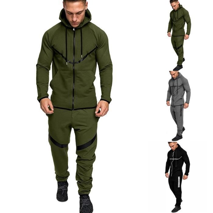 Hommes Automne Hiver Patchwork Sweat Top Pantalon Ensembles Survêtement De Sport mode1250