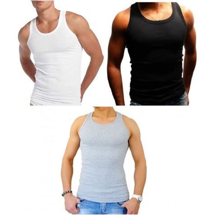 Lot de 3 Débardeurs multicolore Marcel maillot de corps homme 100% cotonMulticolore XL