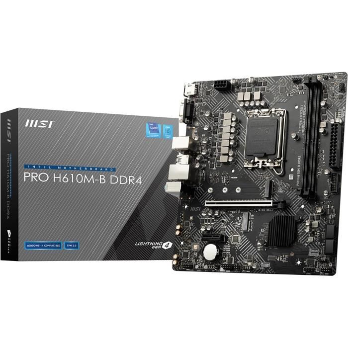 MSI Pro H610M-B DDR4 Carte Mere, Micro-ATX - pour Processeurs Intel Core 12e Gen, LGA 1700-2 x DIMM (3200MHz), 1 x Slot PCIe