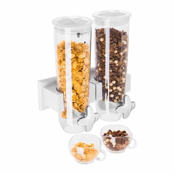 Distributeur de céréales muesli Double 3L Royal Catering RCCS-3L/2W (pour montage murale, poids 1,66 kg, 2 récipients)