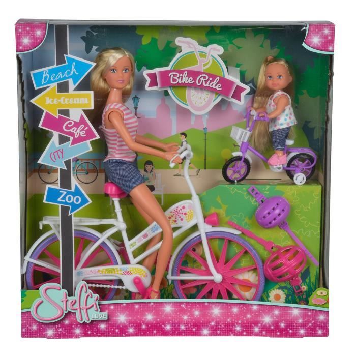 Simba - 105733045 - Poupée Steffi Love - Promenade à Vélo avec Evi - + Accessoires - 29 cm et 12 cm