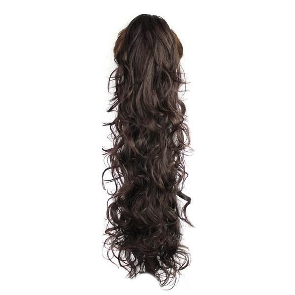 25,6 -Long clip cordon de serrage queue de cheval extensions de cheveux perruques boucles synthetiques Pieces de cheveux brun fonce