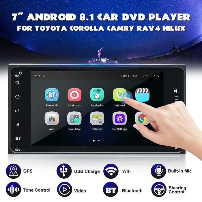 TEMPSA 7''2 Din Android 8.1 Autoradio Lecteur DVD WIFI GPS Bluetooth Pour Toyota Corolla Hilux RAV4