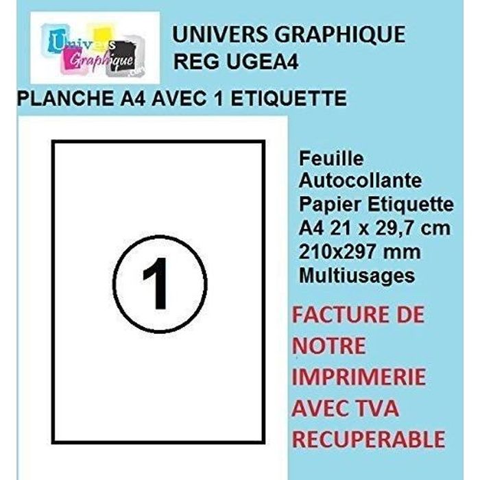 50 feuilles A4 papier adhésif blanc - Étiquette autocollante 210x297mm - planche adhésive permanente