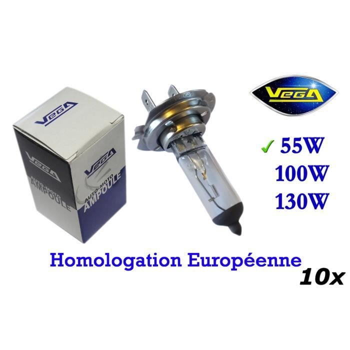 10 ampoules Vega® Halogène 'Maxi' H7 55W PX26d Marque Française Homologuée 12V