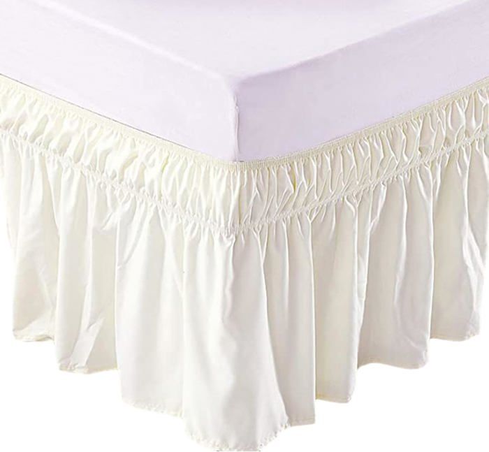 Surwin Cache-Sommiers Jupe De Lit à Volants 200x200x45cm Beige Blanc - Élégant Et Pratique