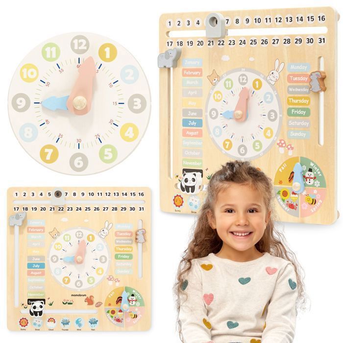 Calendrier en Bois Enfant 6 en 1 – Apprentissage des Mois Jours Saisons Heure Météo – Jouet Éducatif Motricité dès 3 Ans Ludique