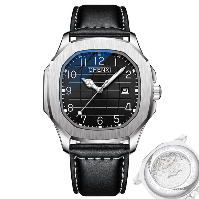 SHARPHY Montre homme cadran rectangulaire mode classique bracelet en cuir quartz noir bracelet en cuir étanche cadeau de Noël
