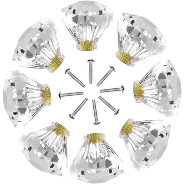 8 Pices Boutons de Porte 25mm Poignes de Tiroir poignes en cristal Poignes de Diamant Poignes de Meuble pour Placard PZCC